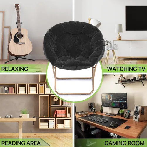 Miniatura 10 de Magshion Silla plegable tipo platillo para adultos con otomana, silla de lectura circular para dormitorio, sala de estar y residencia estudiantil