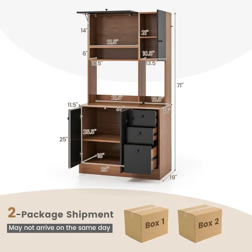 Miniatura 3 de Giantex Despensa de cocina, buffet con 3 armarios de almacenamiento, armario grande de piso de 71 pulgadas con 3 cajones profundos, encimera ancha