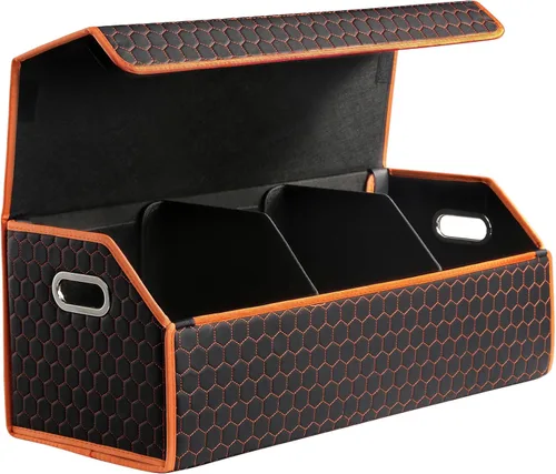 Miniatura 14 de Fyzeoty Organizadores de coche para maletero para SUV Sedán, caja de almacenamiento de cuero, tapa magnética, plegable y ajustable, 16.5 pulgadas