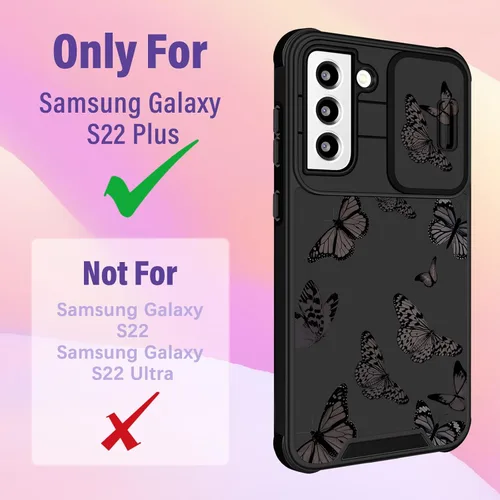 Miniatura 2 de Funermei para Samsung Galaxy S22 Plus Funda - Cubierta Linda de Mariposa para Mujeres y Niñas Diseño de Mariposa Negra Linda Kawaii con Funda