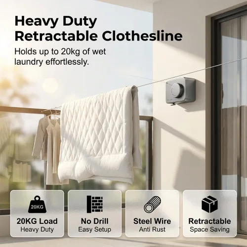Miniatura 2 de Tendedero retráctil para interiores y exteriores con diseño anticaída, nuevo tendedero retráctil 2026 para baño, tendedero de acero inoxidable Blanco
