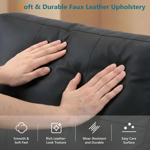 Miniatura 4 de STHOUYN 35" Black Leather Oversized Accent Chair with Wood Armrests, Mid-Century Modern Tufted Living Room Chair, Comfy Reading Sofa Chair with