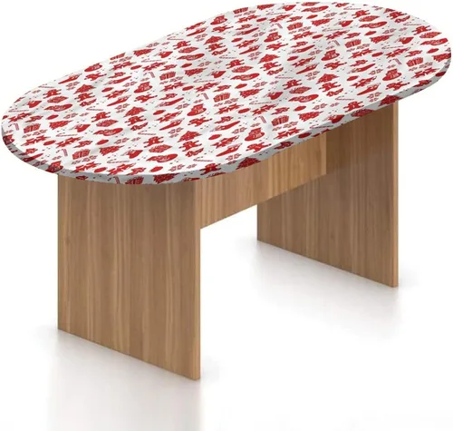 Miniatura 20 de XISUNYA Mantel ovalado ajustable de poliéster elástico para Navidad, mantel ajustable con estampado de árbol de Navidad, se adapta a mesas ovaladas