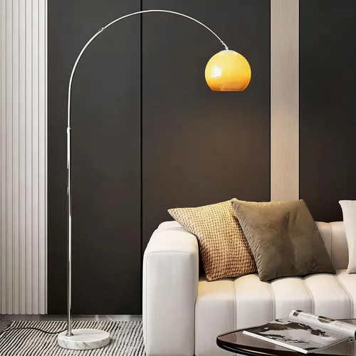 Miniatura 10 de Lámpara de pie naranja moderna de mediados de siglo, lámpara de hongo estilo Bauhaus para leer, lámpara de pie alta con pantalla de vidrio para sala