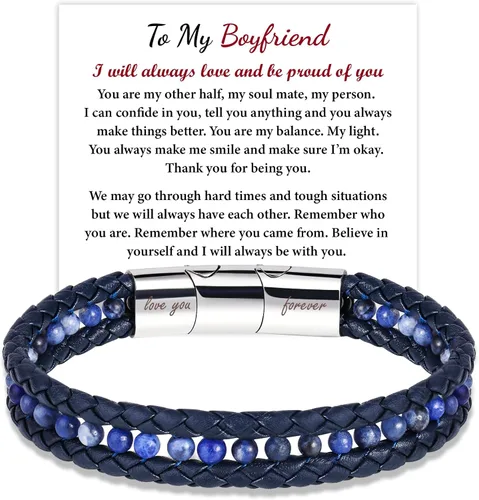 Miniatura 7 de To My Boyfriend/Son/Grandson/Father/Husband Black Onyx Tiger Eye Blue Sodalite Leather Bracelets Jewelry For Men, Birthday Anniversary Valentines