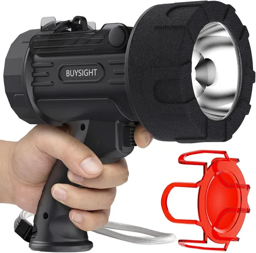 BUYSIGHT Linterna Reflector Recargable, Reflector Portátil de 1000000 LMS Linterna Impermeable Lámpara de Caza con Filtro Rojo (Negro Grafito)
