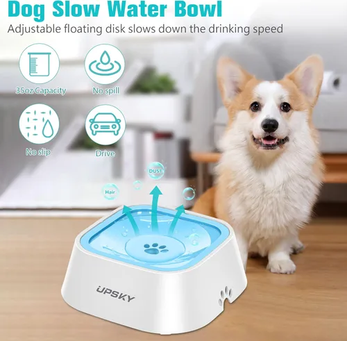Miniatura 5 de UPSKY Cuenco antideslizante para beber lentamente, dispensador de agua para mascotas sin derrames de 35 onzas para perros y gatos
