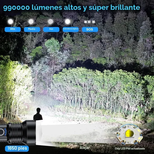 Miniatura 2 de Linternas recargables de 10000 lúmenes altos, linterna LED impermeable para emergencias, linterna de alta potencia con 5 modos, con zoom