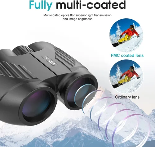 Prismáticos compactos de 20 x 25 para adultos y niños, ocular grande impermeable, binoculares pequeños de fácil enfoque para observación de aves,