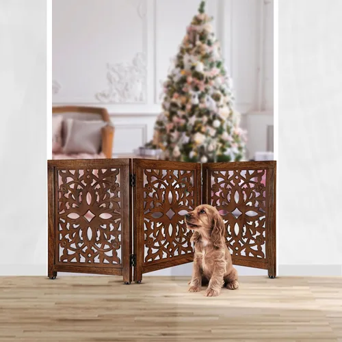 Miniatura 21 de Lightnpro Valla de madera geométrica para mascotas - Puerta de seguridad plegable independiente para perros, cachorros y mascotas pequeñas, valla