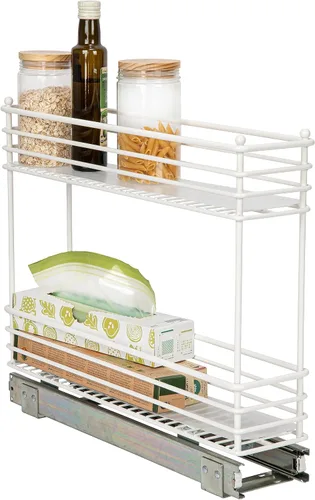 Miniatura 19 de Household Essentials Organizador deslizante de dos niveles de acero blanco con forros de plástico