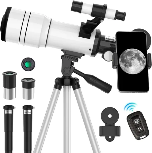Telescopio para adultos y niños, telescopios refractores astronómicos de 70 mm de apertura para principiantes de astronomía (15X-150X), telescopio