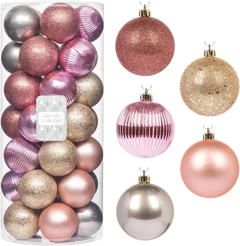 Every Day is Christmas - Juego de adornos de Navidad, con diseño de esferas navideñas, inastillables, 35 unidades (2.75 pulgadas/70mm, oro e Iridio)