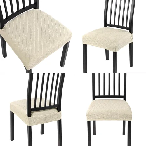 Miniatura 8 de SearchI Juego de 6 fundas elásticas de asiento para sillas de comedor, suaves, extraíbles y lavables, para sillas de comedor, protector de asiento
