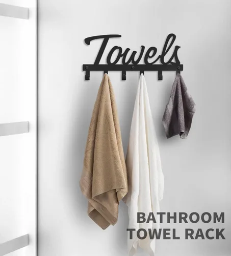 Miniatura 2 de Livelab Toallero, toallero para baño montado en la pared, 6 ganchos de metal negro para ahorrar espacio en el baño, impermeable, a prueba de óxido
