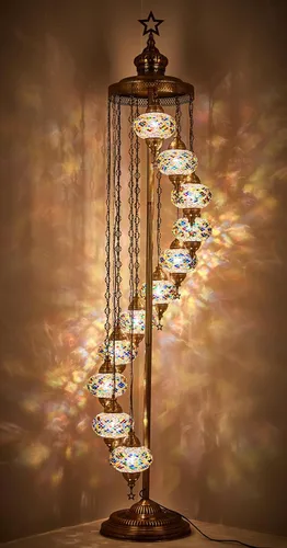 Miniatura 7 de DEMMEX Lámpara de pie con mosaico turco marroquí de 11 globos, 7 pies de alto, estilo Tiffany, lámpara decorativa bohemia con globos coloridos