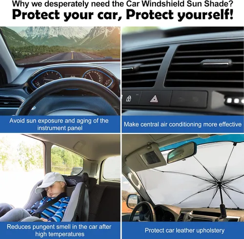 Miniatura 5 de Riakrum Parasol plegable para parabrisas de automóvil, diseño de águila patriótica, bandera estadounidense, protección contra rayos UV, mantiene