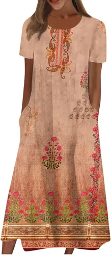 Vestidos de verano para mujer, estilo casual, estampado, cuello en V, manga corta, vestidos de verano para 2023