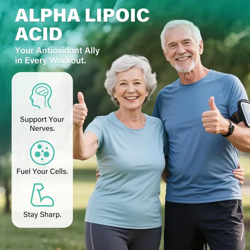 Miniatura 6 de Ácido alfa lipoico 1000 mg Suplemento de apoyo nervioso 6 en 1 con benfotiamina, B1, B12, semilla de uva y ubiquinol sin OMG, 60 cápsulas