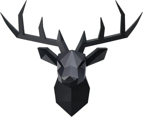 XYQXYQ Escultura de pared de cabeza de ciervo negro,Arte moderno para colgar en la pared,Decoración de pared 3D,Decoración de cabeza animal de