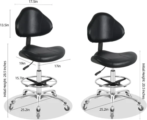 Miniatura 2 de Silla de dibujo giratoria con ruedas, ajustable, resistente (400 libras), soporte lumbar, silla de tareas para escritorio en casa, estudio, Negro