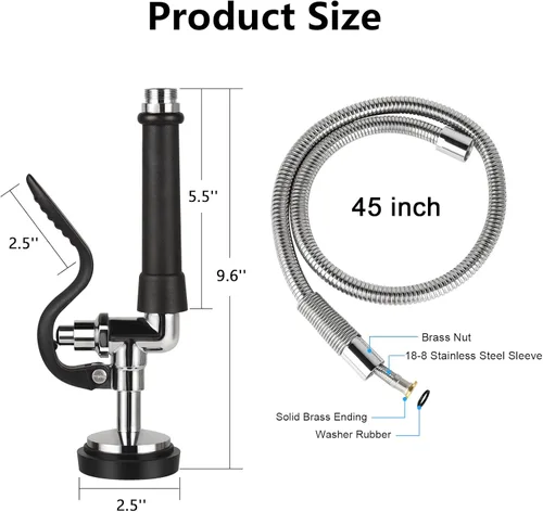 Miniatura 3 de Válvula de pulverización de preenjuague con manguera flexible de 45 pulgadas, manguera de acero inoxidable de 1.42 GPM, rociador de fregadero