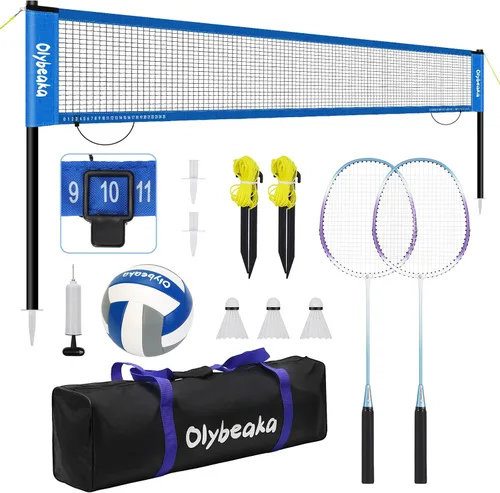 Juego de red combinada de voleibol y bádminton de 20 pies para exteriores para patio trasero y playa con postes ajustables, red duradera