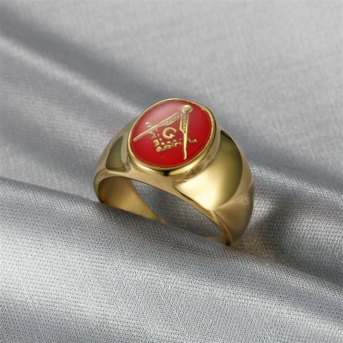Miniatura 2 de INRENG Anillos masónicos masones de acero inoxidable chapados en oro para hombres y mujeres, banda de signo de masón azul G Lodge Master Mason