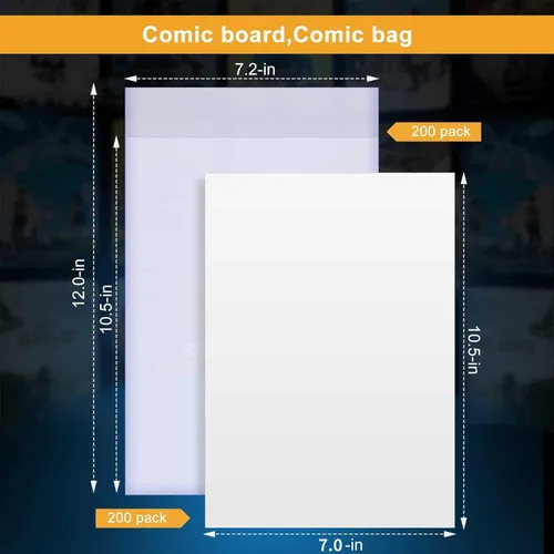 Miniatura 2 de KKU 200 bolsas y tableros de cómics, bolsas y tableros de cómics transparentes sin ácidos, almacenamiento de cómics para cómics