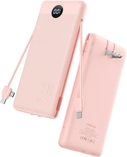 Miniatura 12 de VRURC Cargador Portátil con Enchufe de Pared, 10000mAh Cargador Portátil Delgado con Cables Integrados, PD 20W Banco de Energía de Carga Rápida