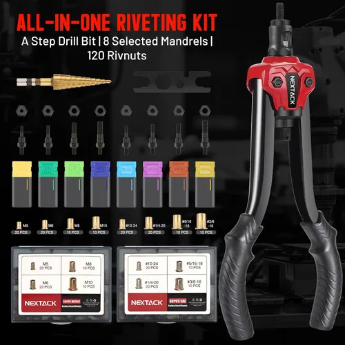 Miniatura 7 de NEXTACK Kit de herramientas Rivnut NT700 y kit de pistola remachadora NT200