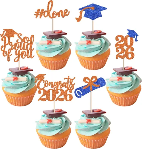 Miniatura 16 de 24 piezas de decoración de cupcakes de graduación para fiesta 2026, selecciones de cupcakes de noche de graduación 2026, decoraciones para pasteles