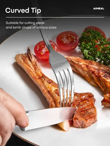 Miniatura 4 de Aiheal Cuchillos para carne, juego de 8 cuchillos de carne de acero inoxidable, nunca necesita afilar el juego de cuchillos para carne, cuchillos