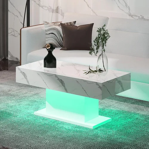 Miniatura 11 de HedoAjim - Mesa de café LED para sala de estar, mesa rectangular central de sala de estar, mesas de café modernas de madera con alto brillo y luces