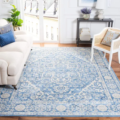 Miniatura 7 de SAFAVIEH - Alfombra de la colección Brentwood - 6' x 9', azul marino y gris claro, diseño envejecido con medallón, no desprende pelusa y fácil azul