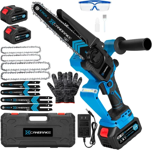 Mini motosierra inalámbrica, de 8 y 6 pulgadas con 2 baterías de 4.0 Ah, 4 cadenas, 4 placas guía, indicador LED, motosierra eléctrica sin