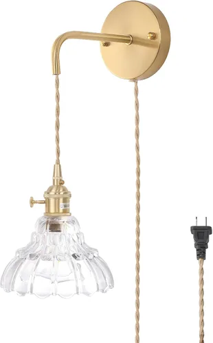 Miniatura 14 de Shenmoyl Aplique de Pared Vintage con Pantalla de Cristal con Patrón de Lirio de los Valles Verde, Cadena Ajustable, Luz de Pared Montada Retro