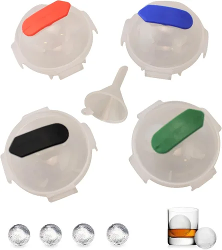 Miniatura 2 de Paquete de 4 moldes redondos grandes para hacer bolas de hielo de 2 pulgadas, para barra de piedras de whisky, para fiesta, incluye mini embudo (1)