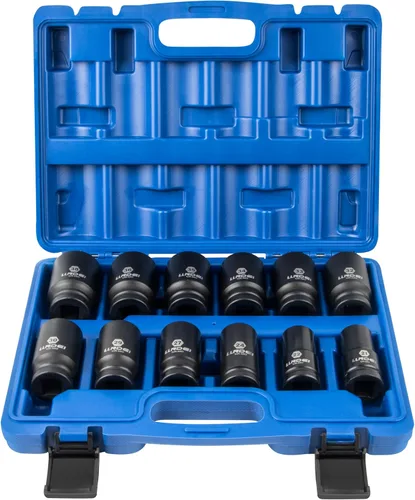 Miniatura 9 de LLNDEI juego de llaves de impacto de 1.9 cm (3/4"), 12 piezas de alta resistencia CR-MO, diseño de 6 puntas, profundo/jumbo, SAE 3/4" a 1-9/16