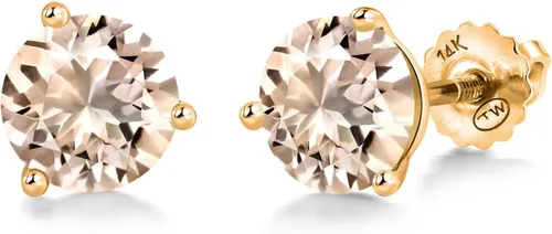 Miniatura 50 de Gem Stone King Aretes de Martini de oro amarillo de 14 quilates Aretes de tuerca de 3 puntas para mujeres y hombres Redondos de 0.236 pulgadas