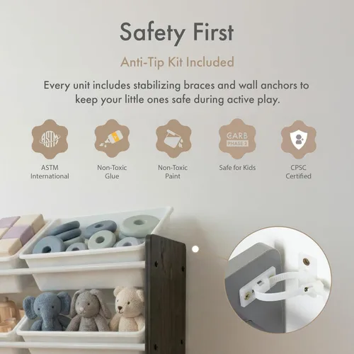 Miniatura 7 de Humble Crew Organizador de juguetes extra grande con 20 contenedores de plástico – Estantería de almacenamiento blanco/espresso con estantes de 4