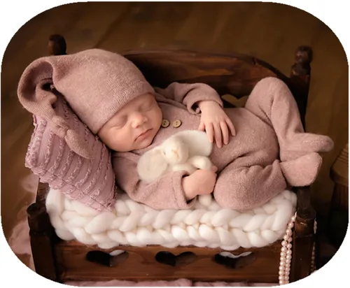 Accesorios de fotografía para recién nacidos, trajes para niños y niñas, gorro y mameluco con pies, conjunto de disfraz para sesión de fotos Cuero