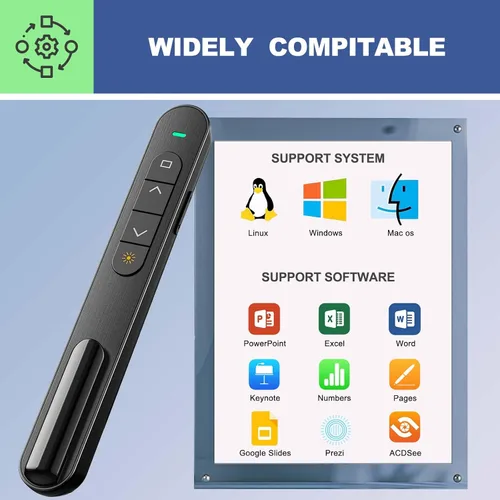 Miniatura 6 de QUI Clicker de presentación para PowerPoint, RF 2.4GHz USB Presentador inalámbrico remoto con Control de Volumen, Clicker de PowerPoint Avanzador
