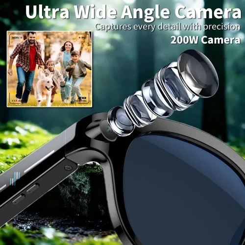 Miniatura 2 de Gafas inteligentes con cámara, gafas de sol Bluetooth AI, traducción/control de voz/reproducción de música para viajes, conferencias y vlogging