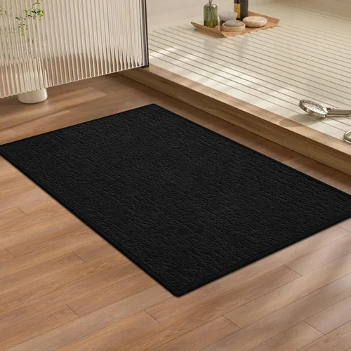 Miniatura 83 de Chakme Juego de 2 alfombras de baño ultrafinas, absorbentes, antideslizantes, lavables a máquina, color negro, 17 x 24 pulgadas / 17 x 30 pulgadas