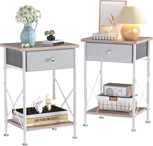 Miniatura 14 de VECELO Mesitas de noche modernas y versátiles, diseño X, mesa auxiliar de noche, estante de almacenamiento con cajón para sala de estar y Marrón