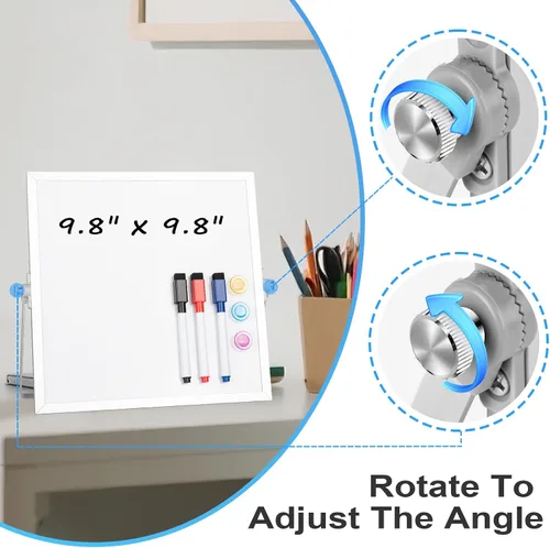 Miniatura 7 de Pizarra Blanca de Escritorio Pequeña con Soporte, 10" x 10" Pizarra Blanca de Marco de Aluminio Plateado de Doble Cara para Niños, Mini Pizarra