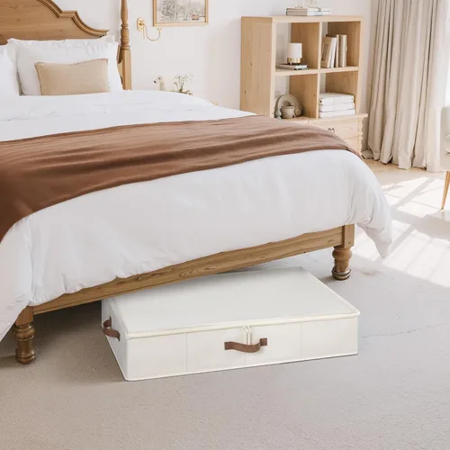Miniatura 5 de StorageWorks Almacenamiento debajo de la cama con tapa, paquete de 2 contenedores de almacenamiento debajo de la cama para ropa, ropa de cama y Beige