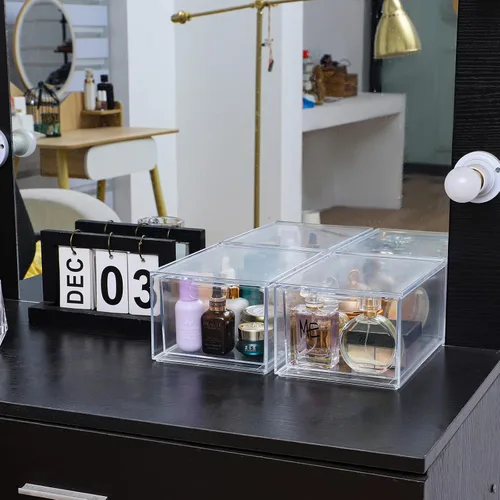 Miniatura 6 de Yieach Paquete de 2 organizadores apilables de maquillaje – vitrina de acrílico de 4.5 pulgadas de alto – Contenedores de almacenamiento de plástico
