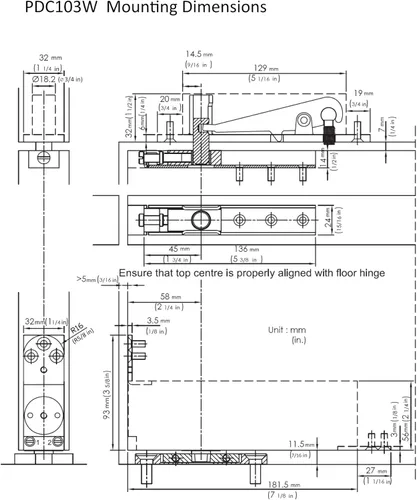 Miniatura 3 de NHN Modelo: PDC103W SSS - Cierrapuertas ocultas de cierre automático hidráulico para puertas de madera y acero